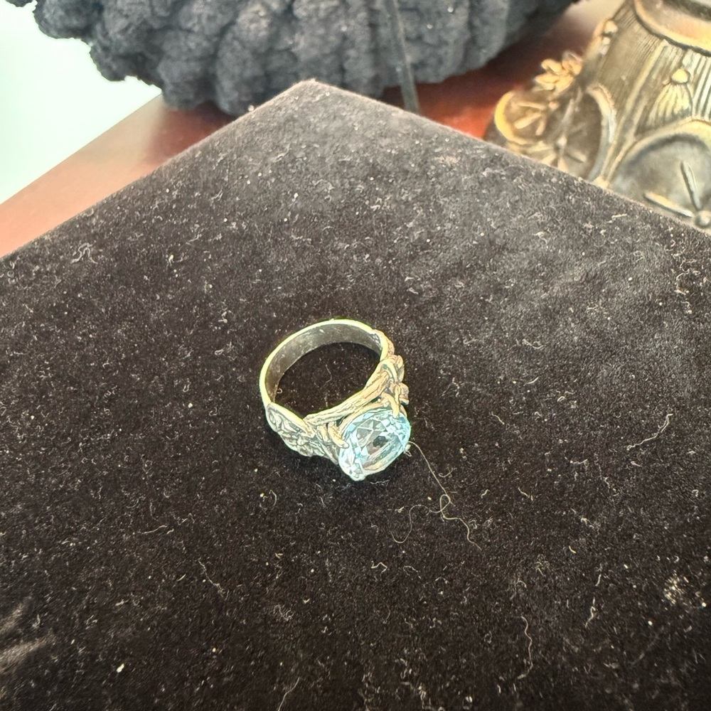 Sterling Silver Ring with Large Blue Gemstone